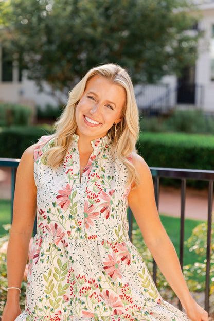 Sleeveless Flower Embroidered Dress