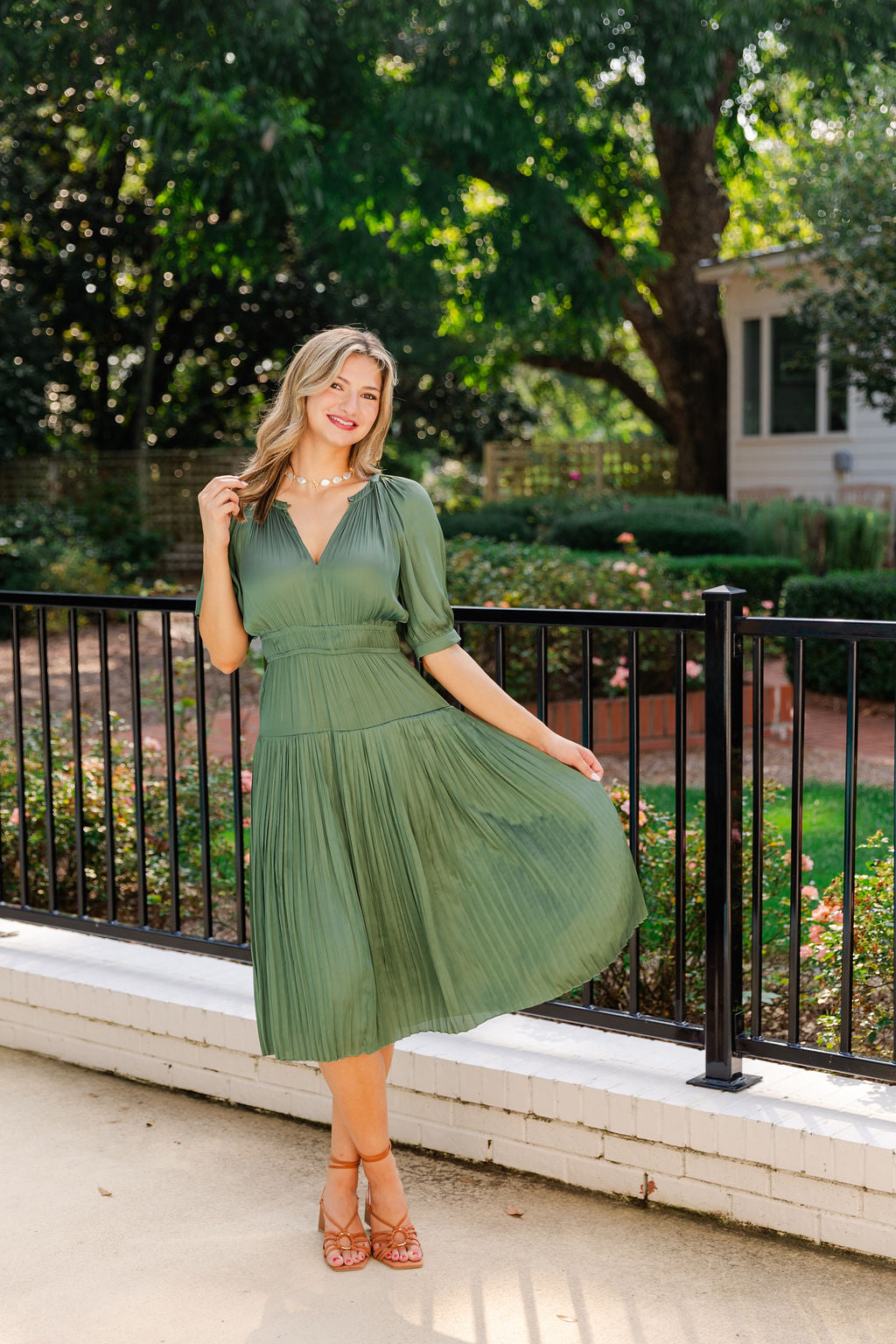 Satin Pleated Skirt Midi Dress