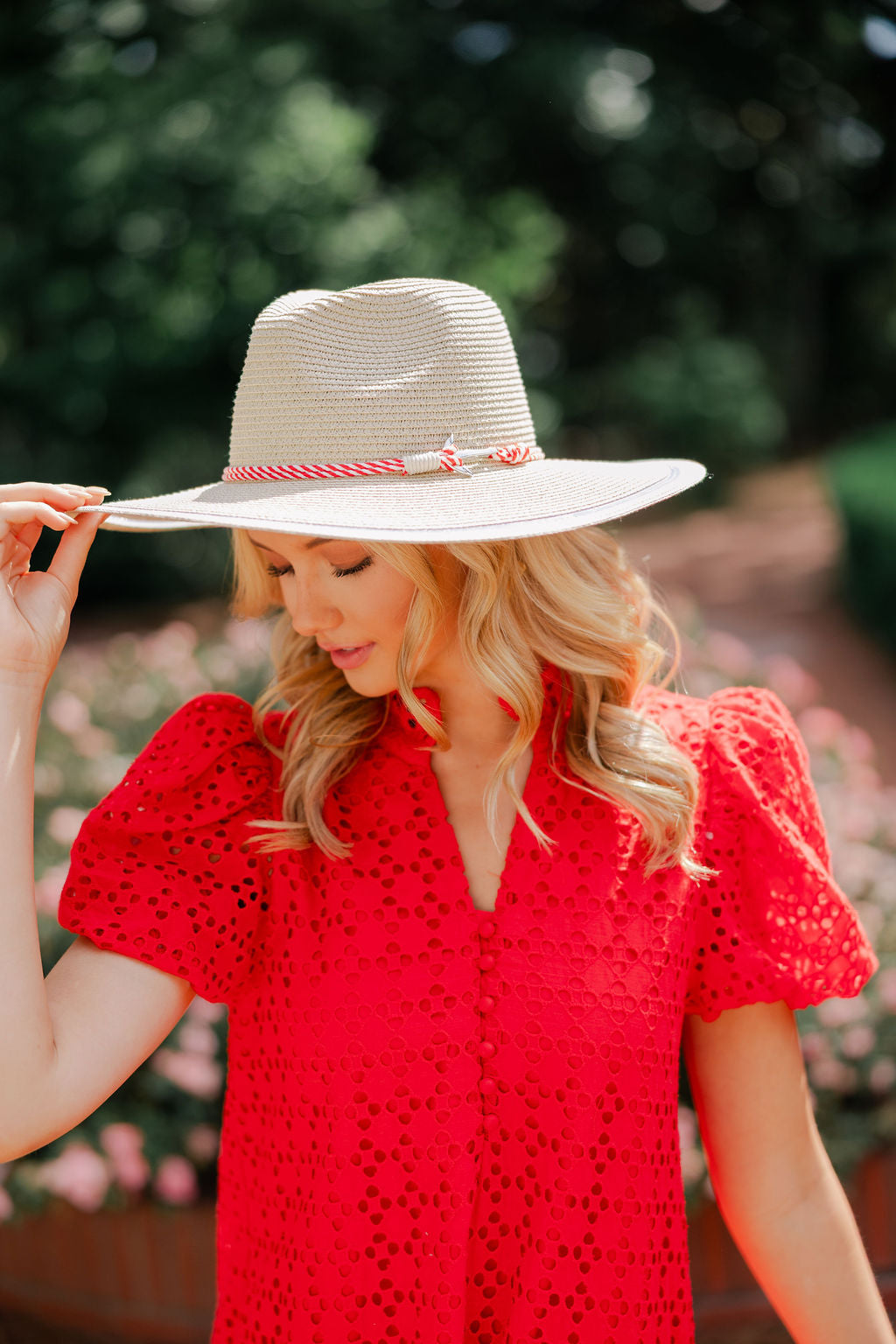 Eyelet Ruffle Mock Neck Midi Dress