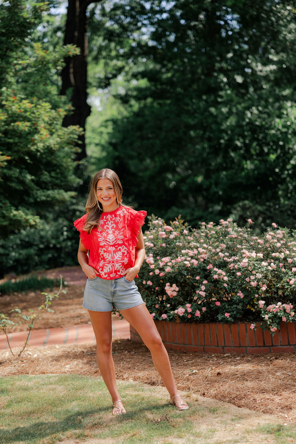 Embroidered Lace Flutter Sleeve Top
