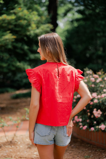 Embroidered Lace Flutter Sleeve Top