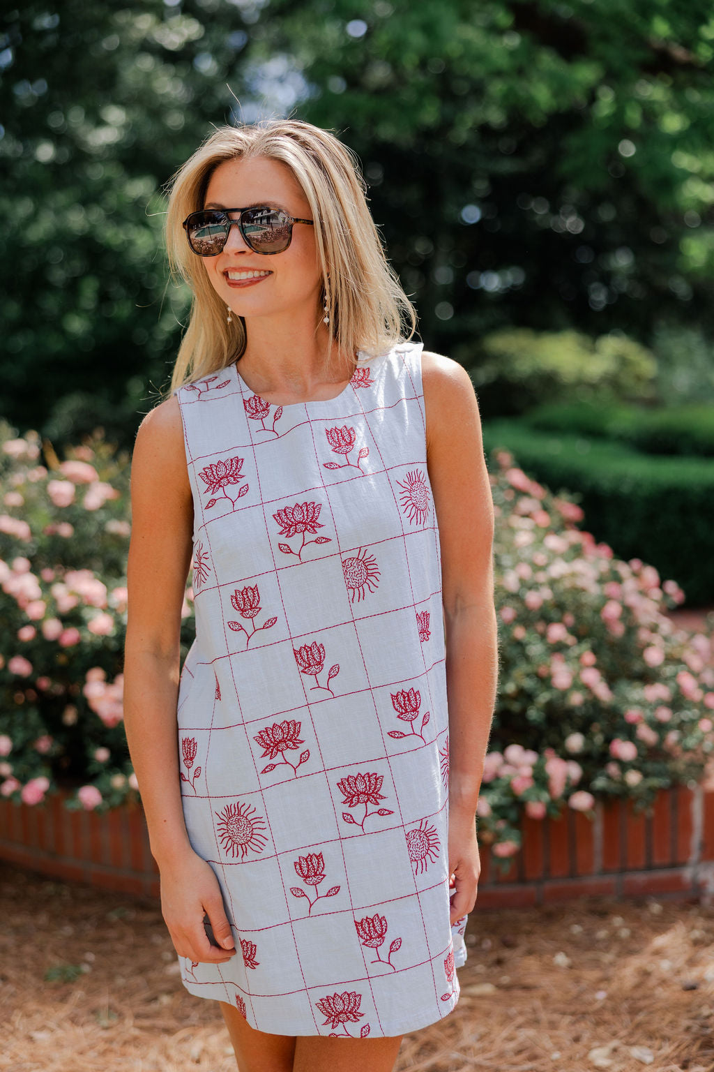 Grid Embroidered Mini Dress
