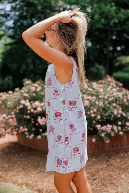 Grid Embroidered Mini Dress