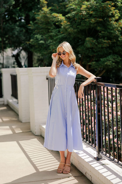 Embroidered Flower Collared Maxi Dress