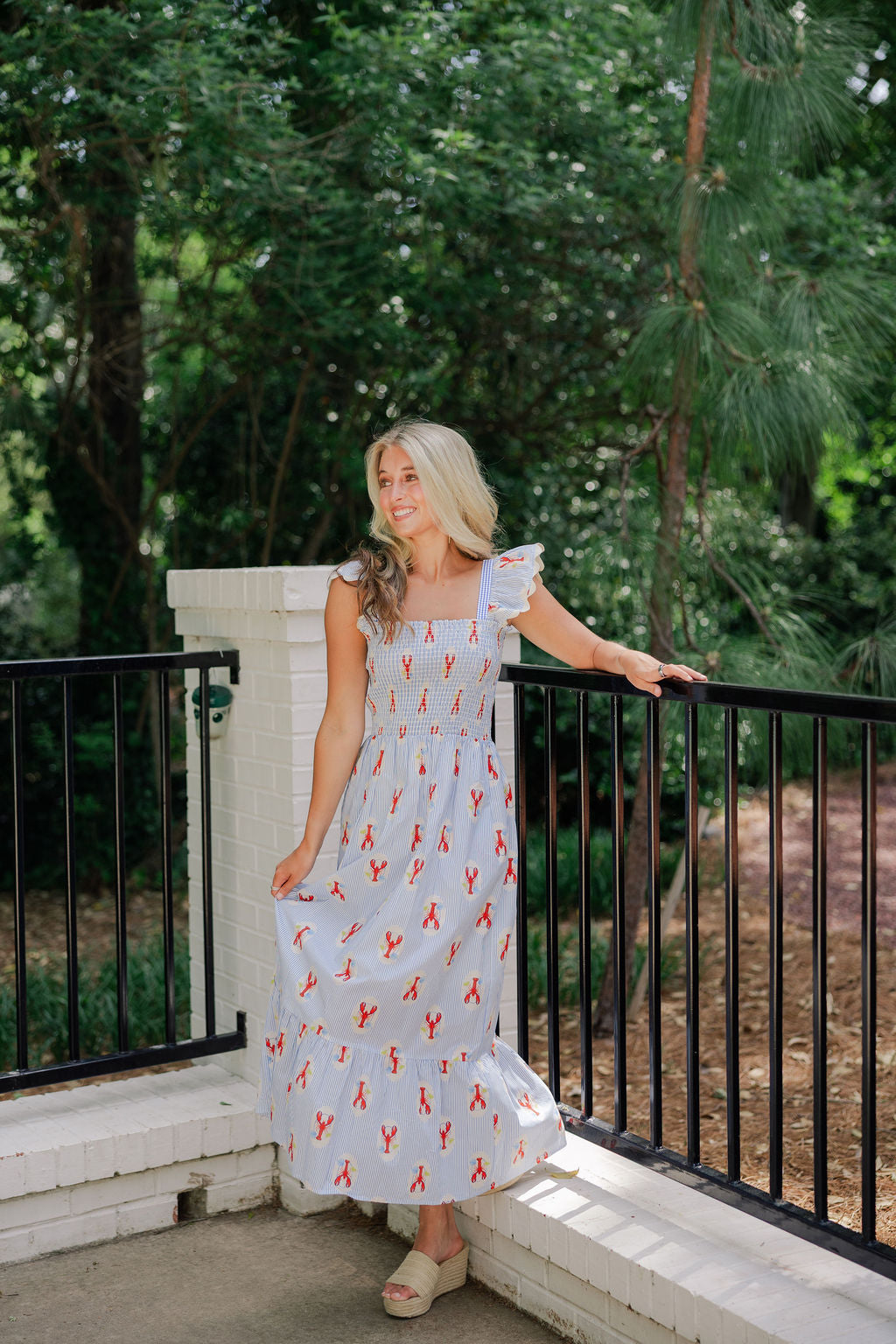 Lobster Print Smocked Midi Dress