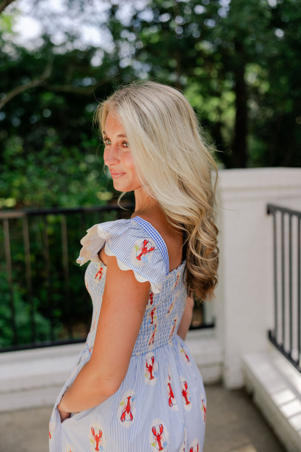 Lobster Print Smocked Midi Dress