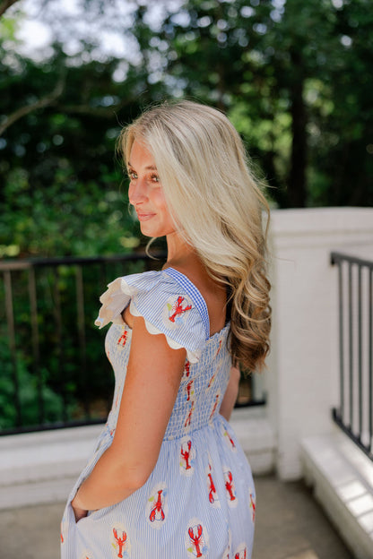 Lobster Print Smocked Midi Dress