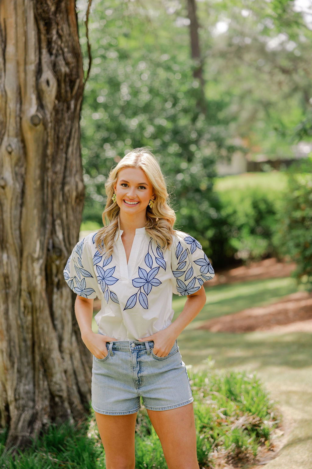 Puff Sleeve Floral Embroidered Top