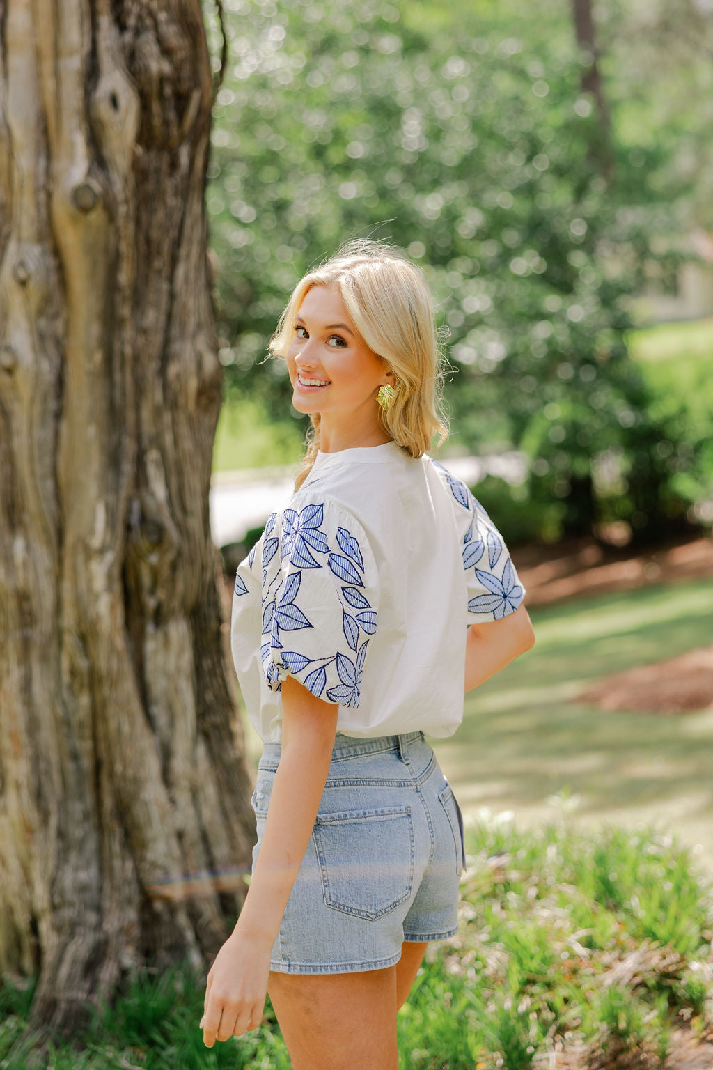 Puff Sleeve Floral Embroidered Top