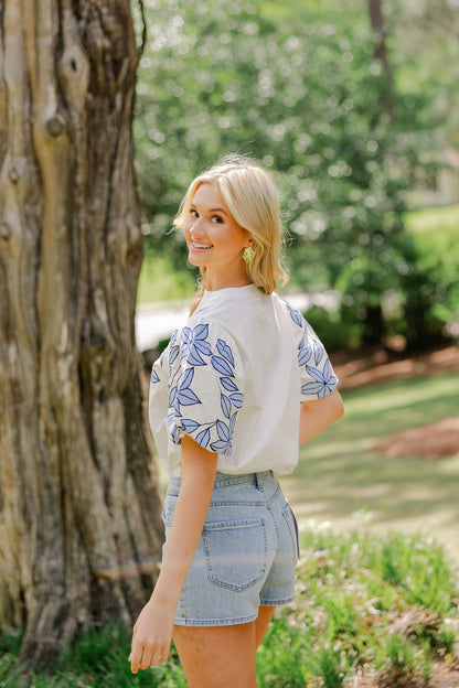 Puff Sleeve Floral Embroidered Top