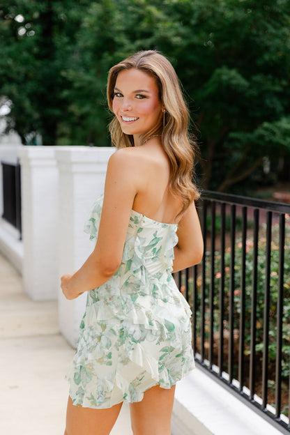 Print Tube Ruffle Mini Dress