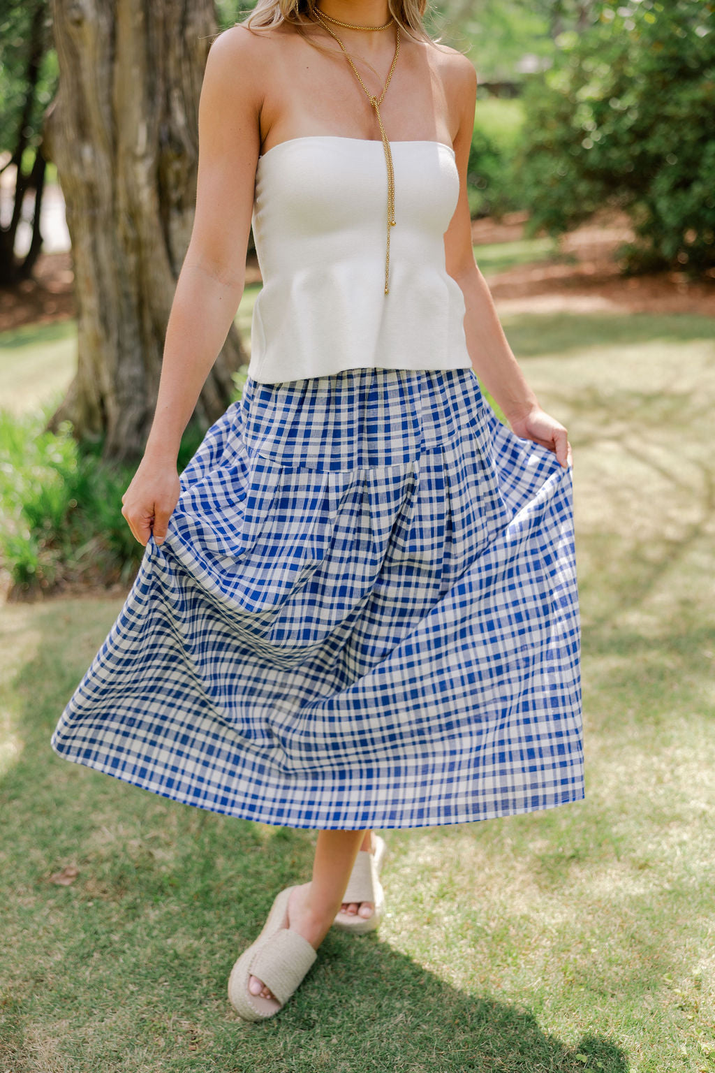 Gingham Pattern Long Skirt