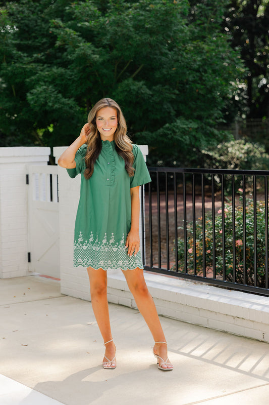 Scallop Embroidered Hem Mini Dress