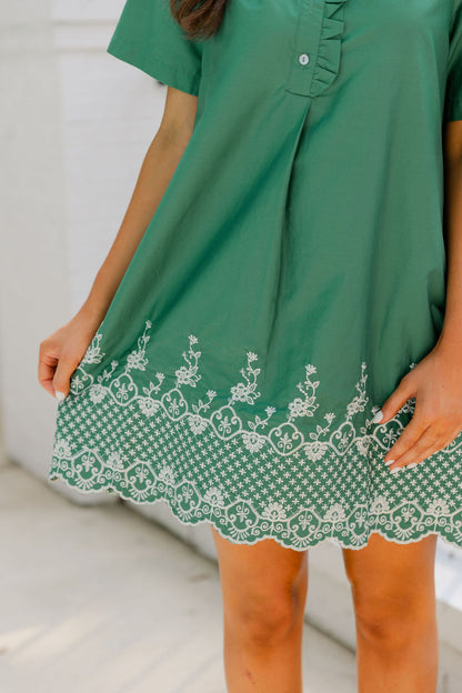 Scallop Embroidered Hem Mini Dress