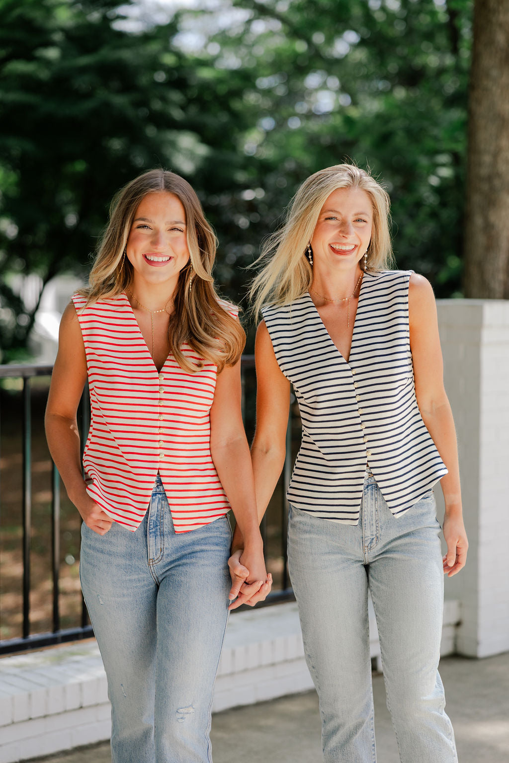 Gold Button Striped Vest