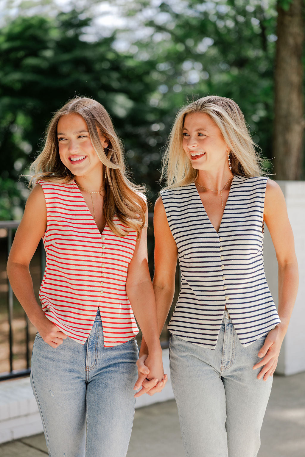 Gold Button Striped Vest