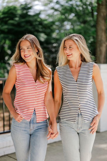 Gold Button Striped Vest