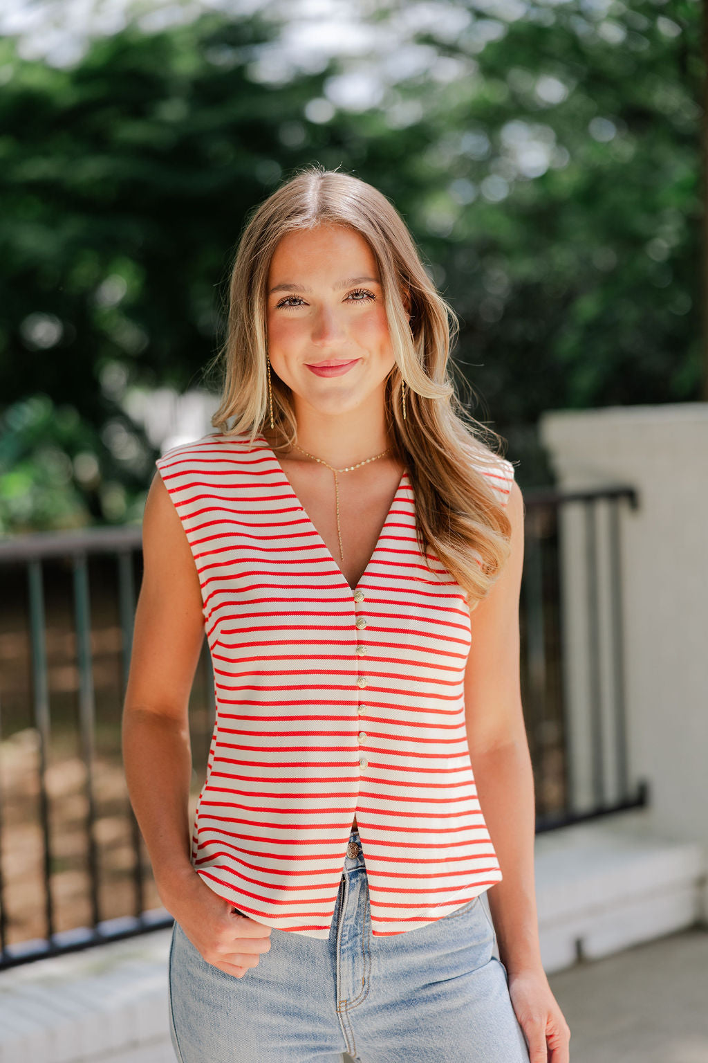 Gold Button Striped Vest