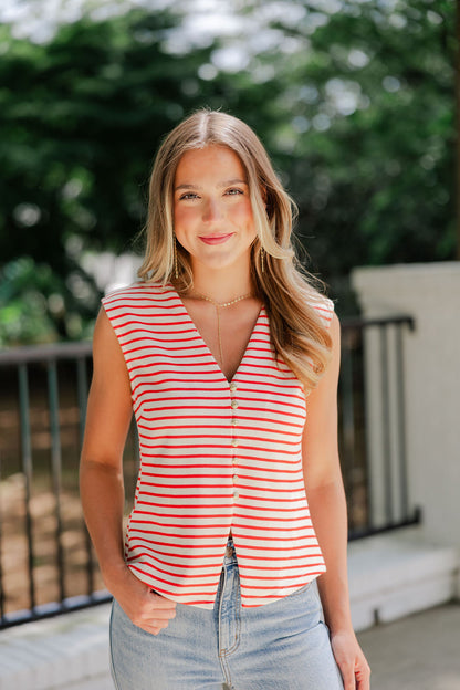 Gold Button Striped Vest