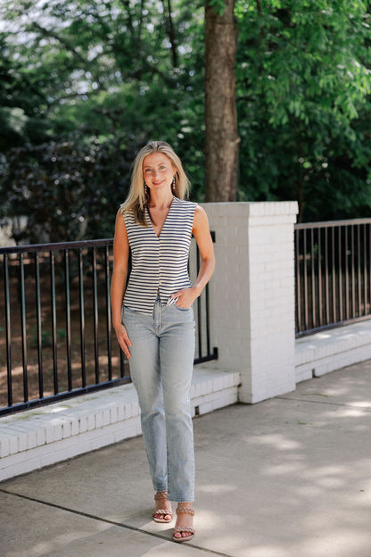 Gold Button Striped Vest