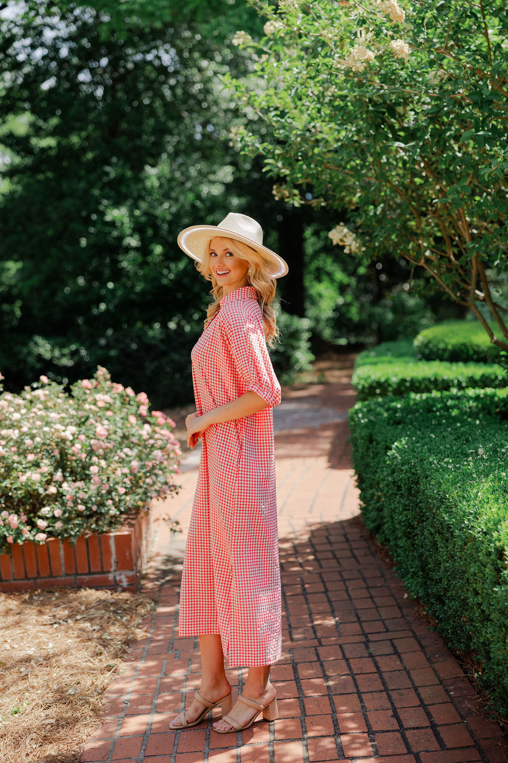 Gingham Collared Midi Dress