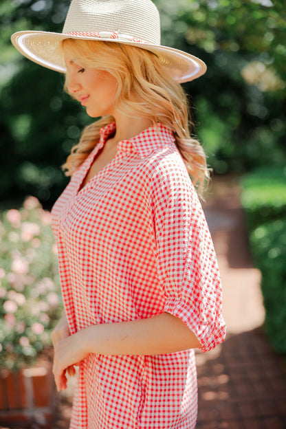 Gingham Collared Midi Dress