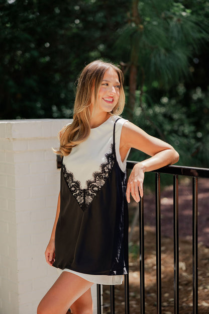 Contrast Lace Overlay Dress