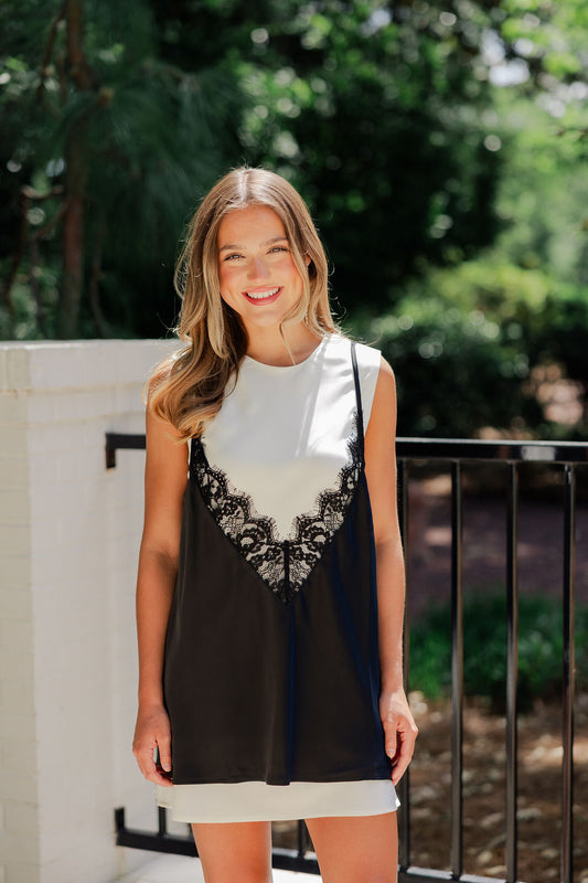 Contrast Lace Overlay Dress
