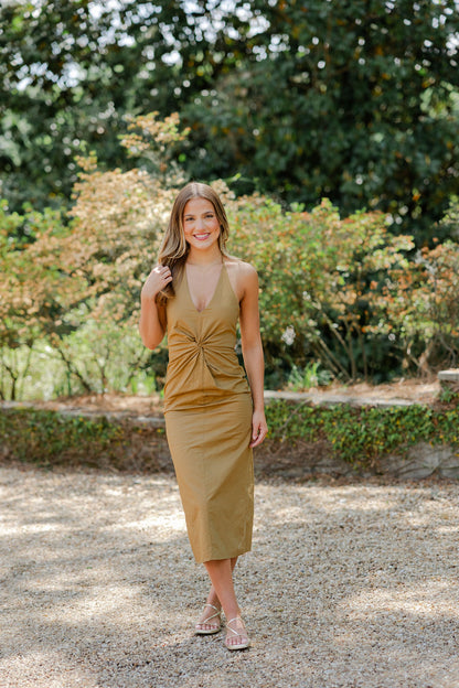 Lyra Crinkled Woven Halter Dress