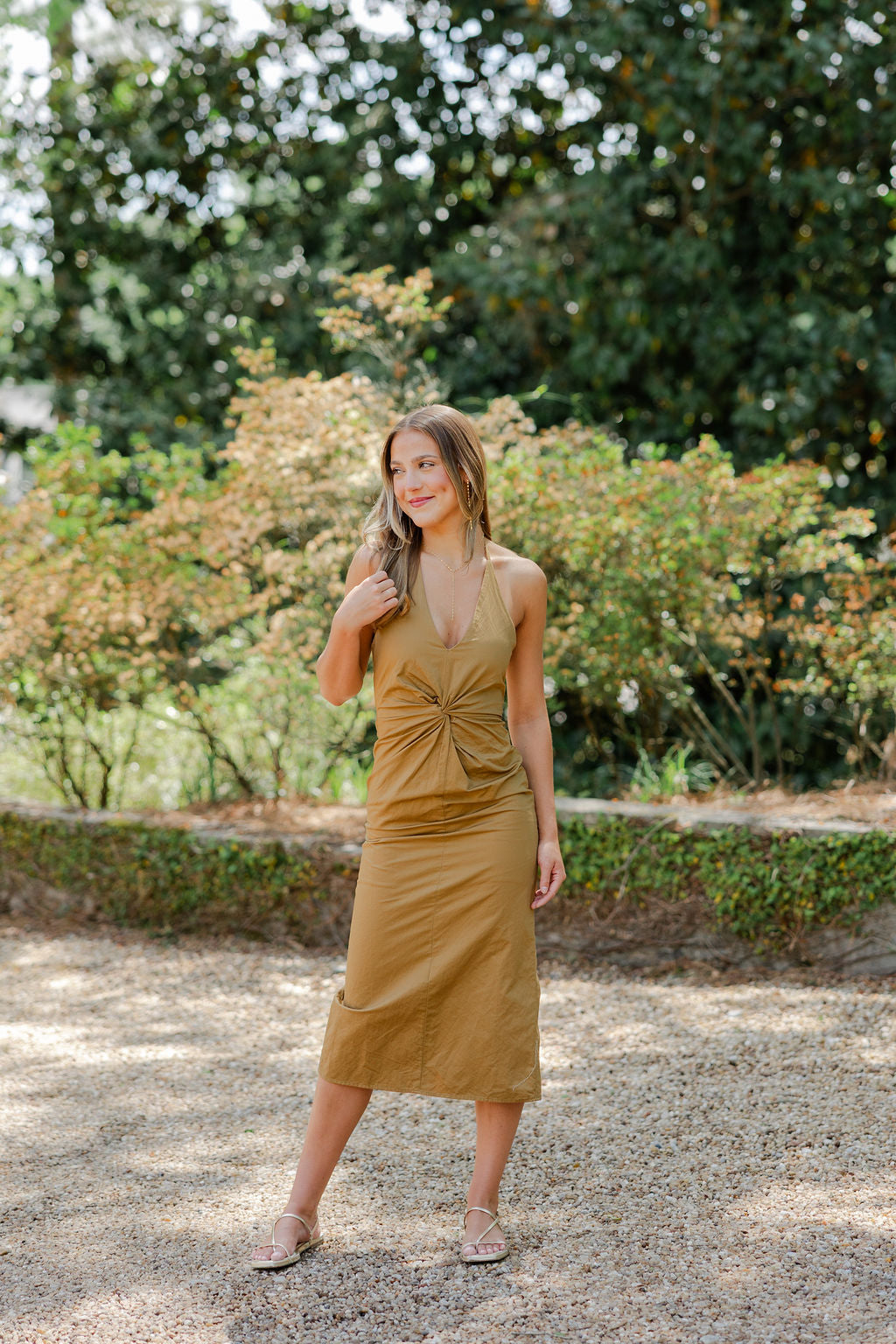 Lyra Crinkled Woven Halter Dress