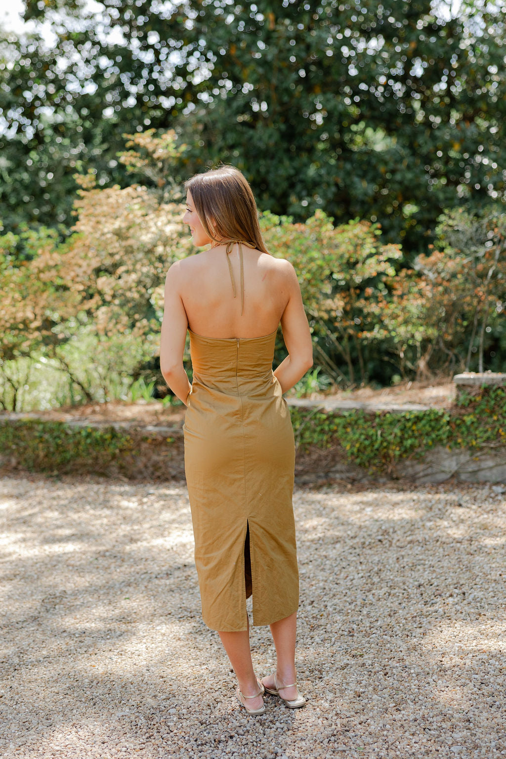 Lyra Crinkled Woven Halter Dress