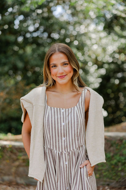 Striped Button Detail Midi Dress