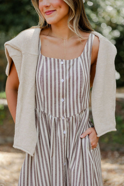 Striped Button Detail Midi Dress