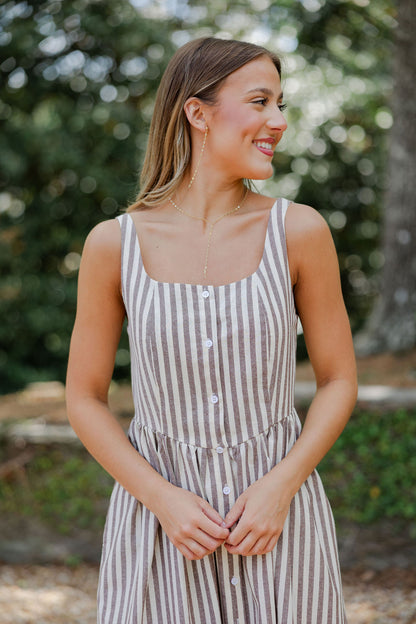 Striped Button Detail Midi Dress