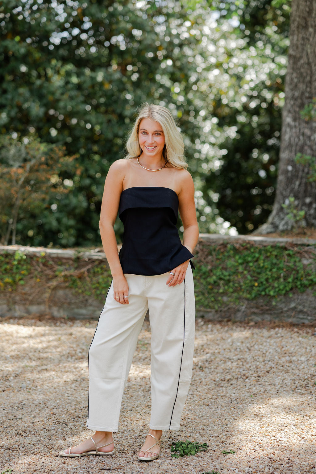 Piping Detail Barrel Pants