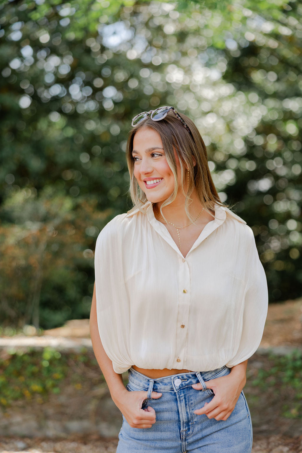 Gold Button Bubble Top