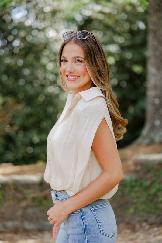 Gold Button Bubble Top