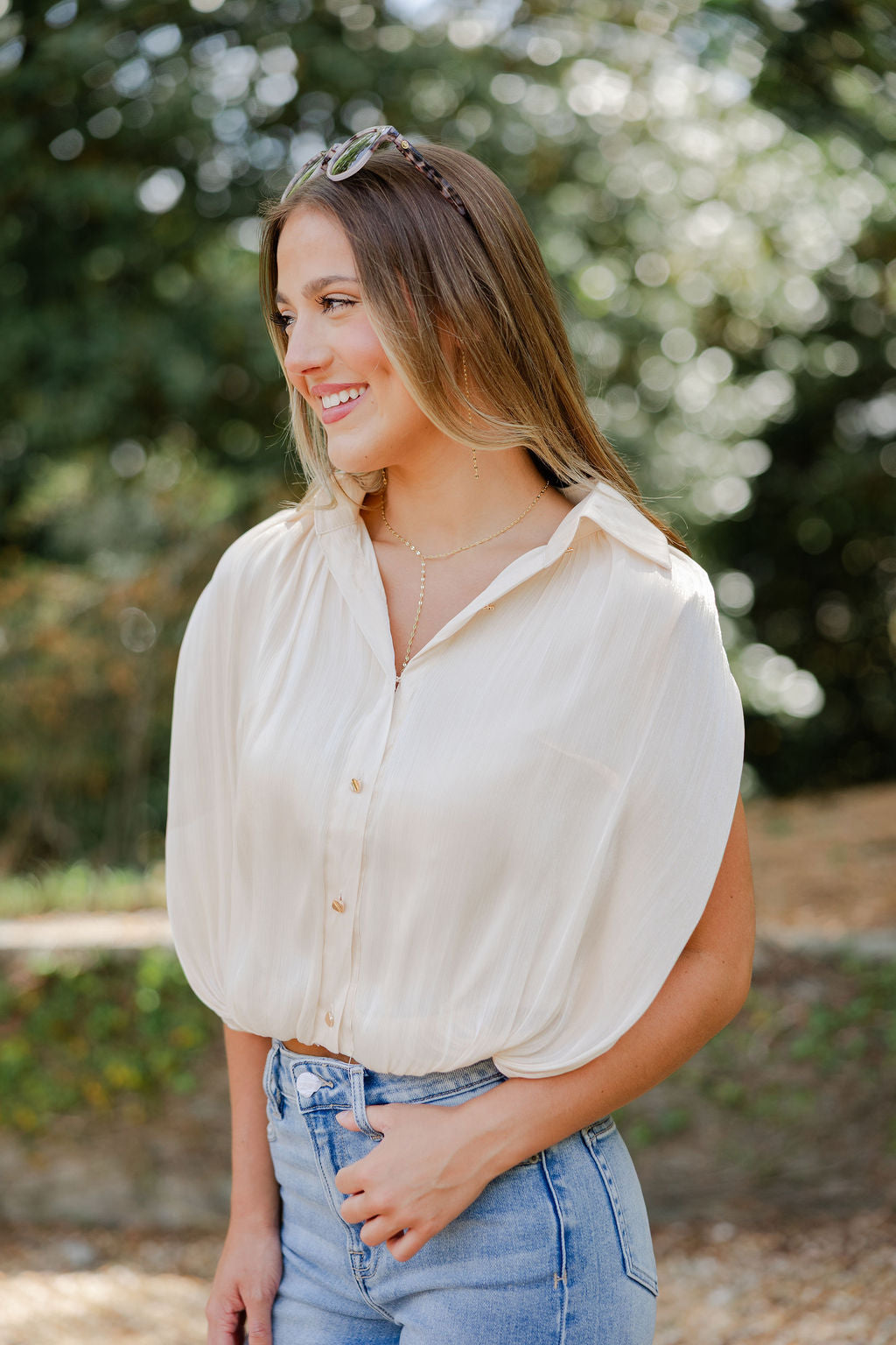 Gold Button Bubble Top