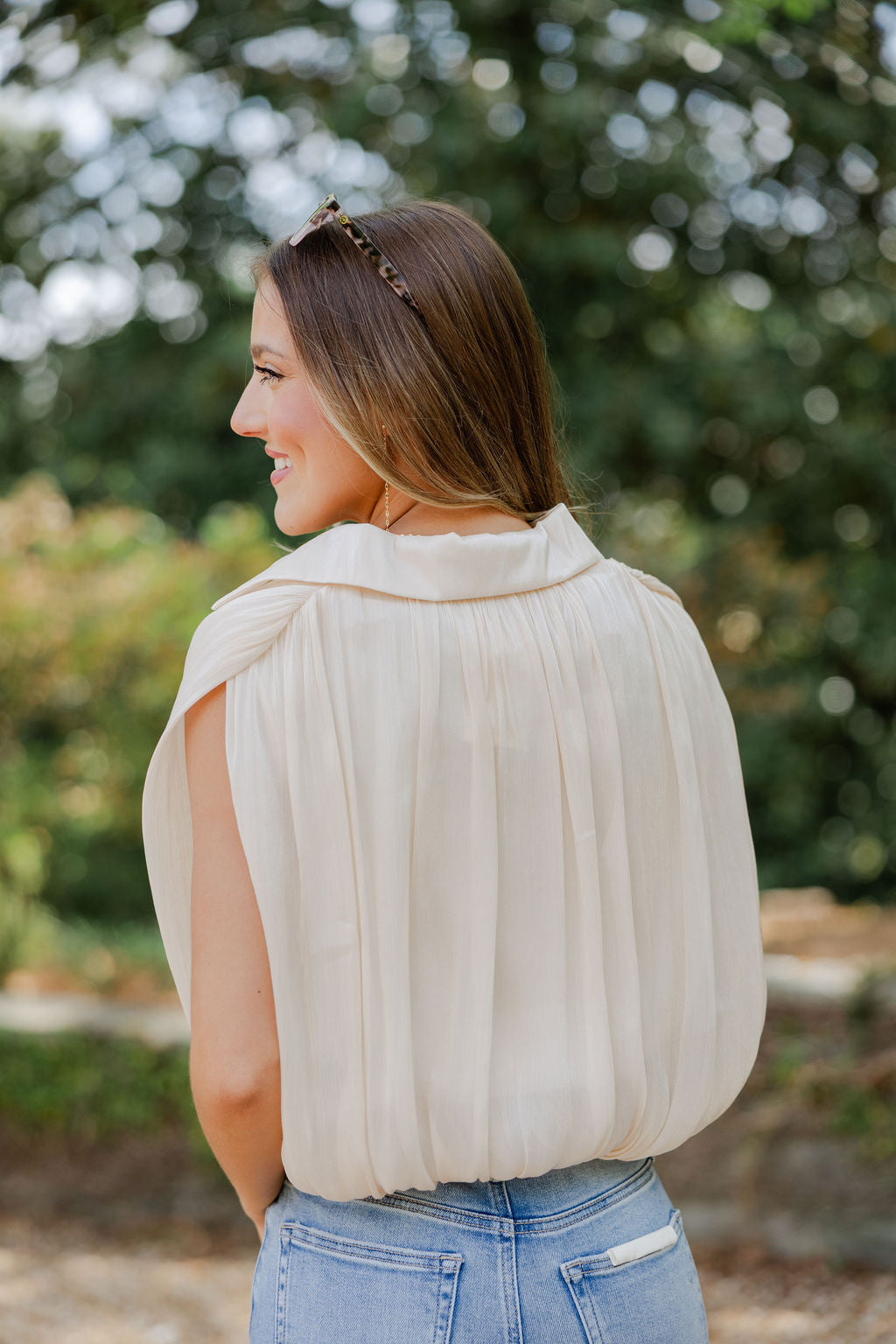 Gold Button Bubble Top