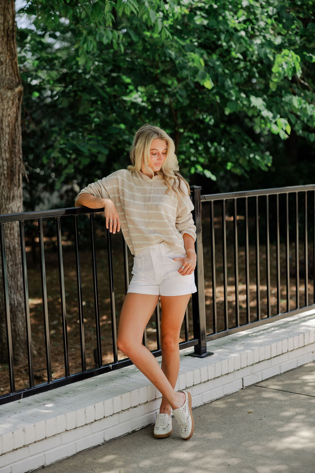 Beige Cabana Stripe Piper Cardigan