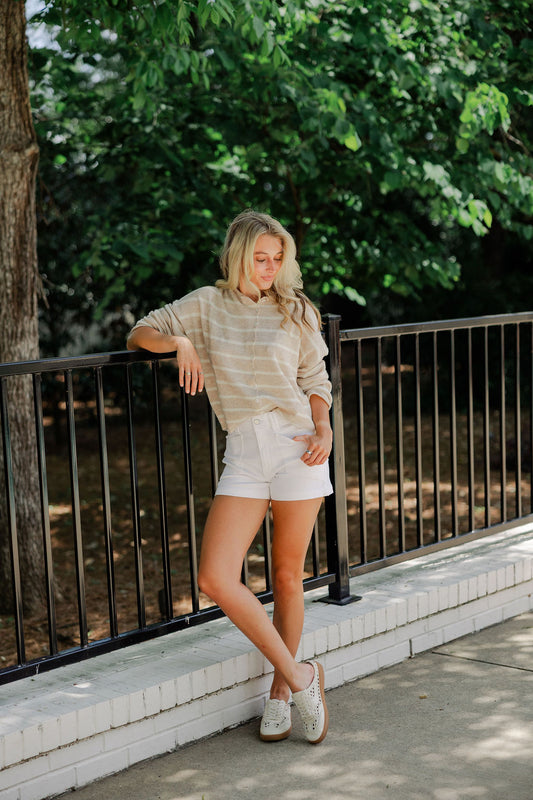 Beige Cabana Stripe Piper Cardigan