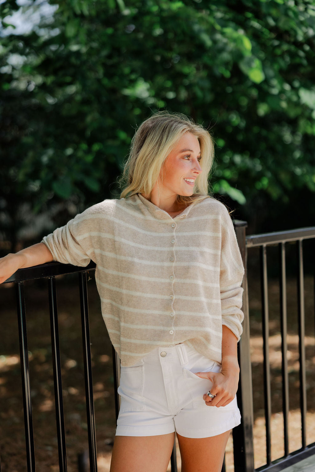 Beige Cabana Stripe Piper Cardigan