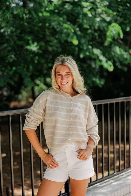 Beige Cabana Stripe Piper Cardigan