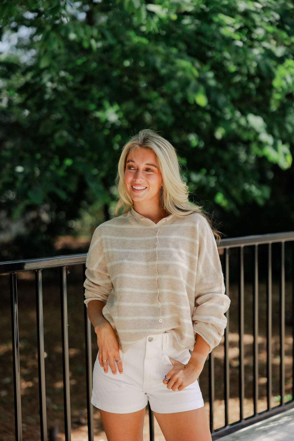 Beige Cabana Stripe Piper Cardigan