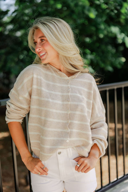Beige Cabana Stripe Piper Cardigan