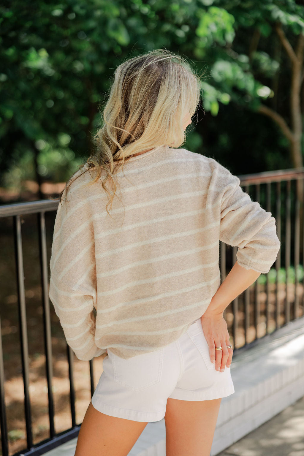 Beige Cabana Stripe Piper Cardigan
