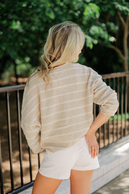 Beige Cabana Stripe Piper Cardigan