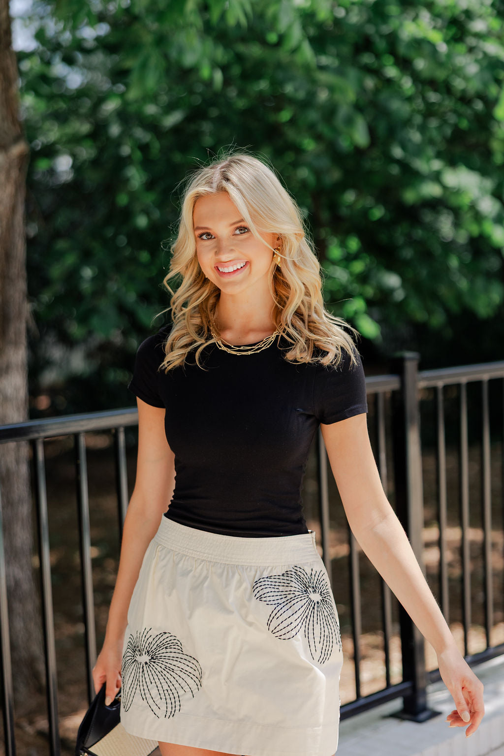 Floral Embroidered Smocked Waist Skort