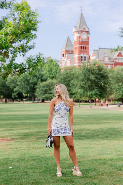 Embroidered Halter Mini Dress