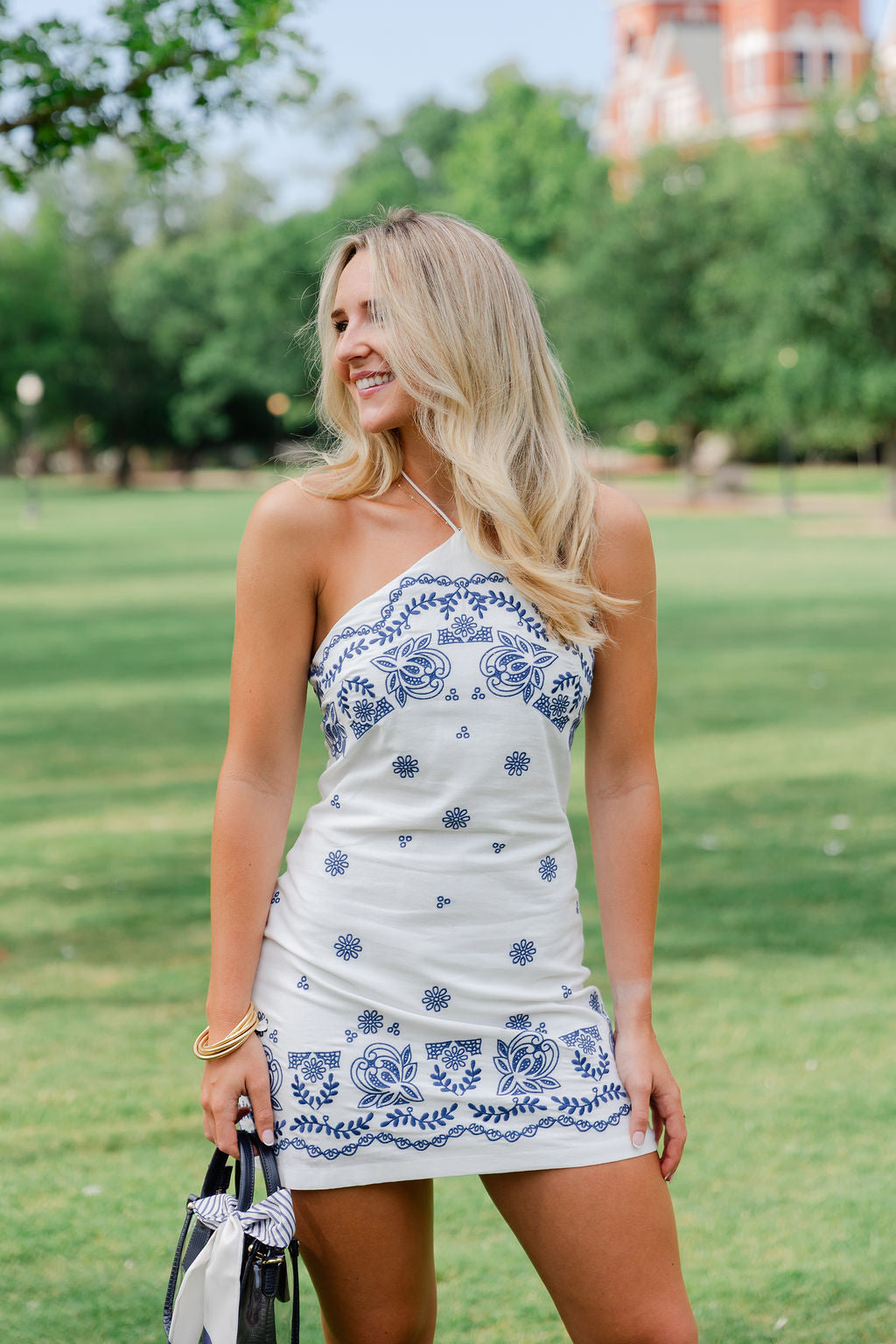 Embroidered Halter Mini Dress